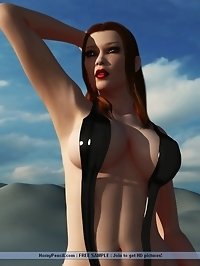 Busty 3d woman resting on the beach